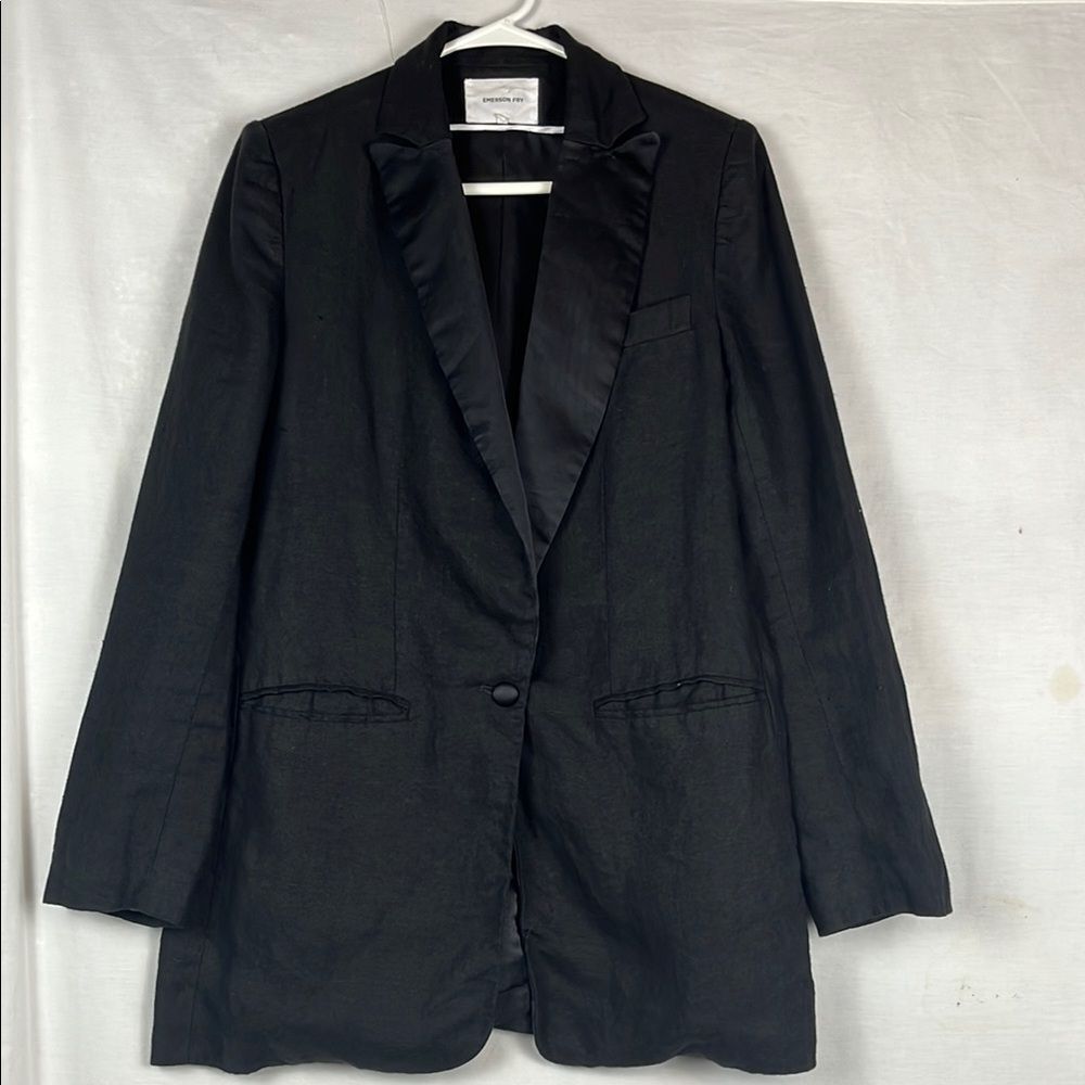 Emerson Fry Black Wingtip Linen Dinner Jacket Blazer